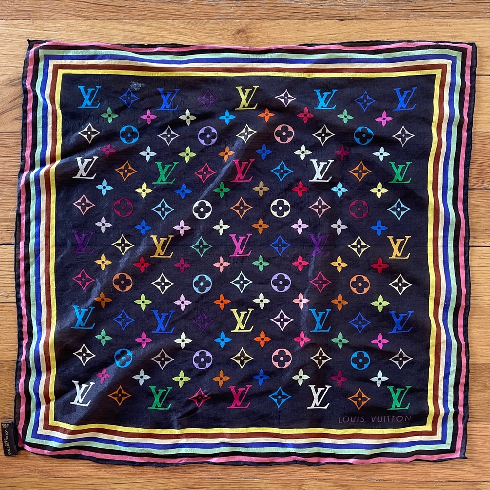 Louis Vuitton x Takashi Murakami Colorful LV Logo Silk Scarf Vintage 2003